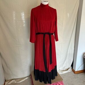 Lane Bryant Red & Black Knit Midi Dress 14/16 14W 16W plus size pleated mock T